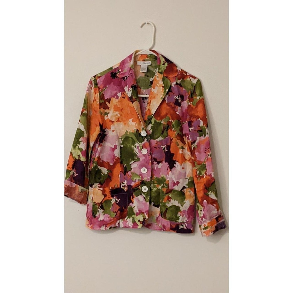 Speigel Linen Jacket Floral Size 6 - Picture 1 of 8